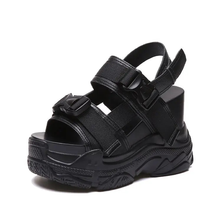 Fujin 12cm High Heeled Sandals Female Slides Shoes Thick Bottom Summer 2024 New Women's Shoes Wedge with Open Toe Platform Shoes