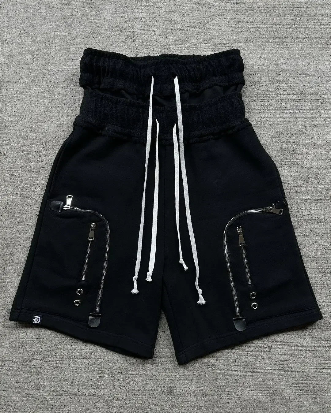Black Hip Hop Men Zipper Hooded Sweatshirt Double-Waist Zipper Suit American Vintage Retro Fashion New Trend Streetwear