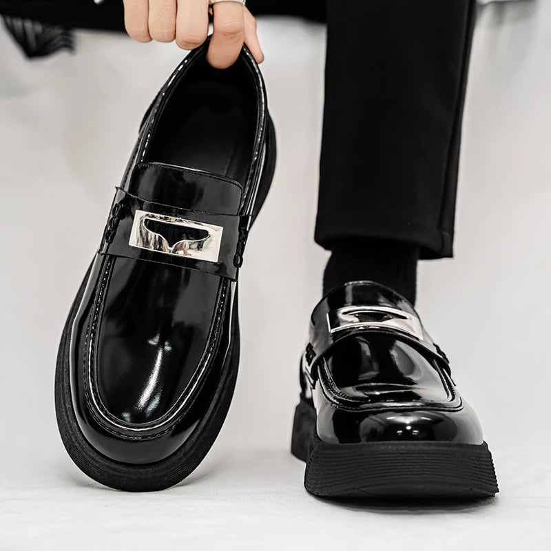 New Leather Men's Slip On Loafers Preppy Thick-soled British Black Breathable Non Slip Daily Fashion Casual Outdoor Sneakers
