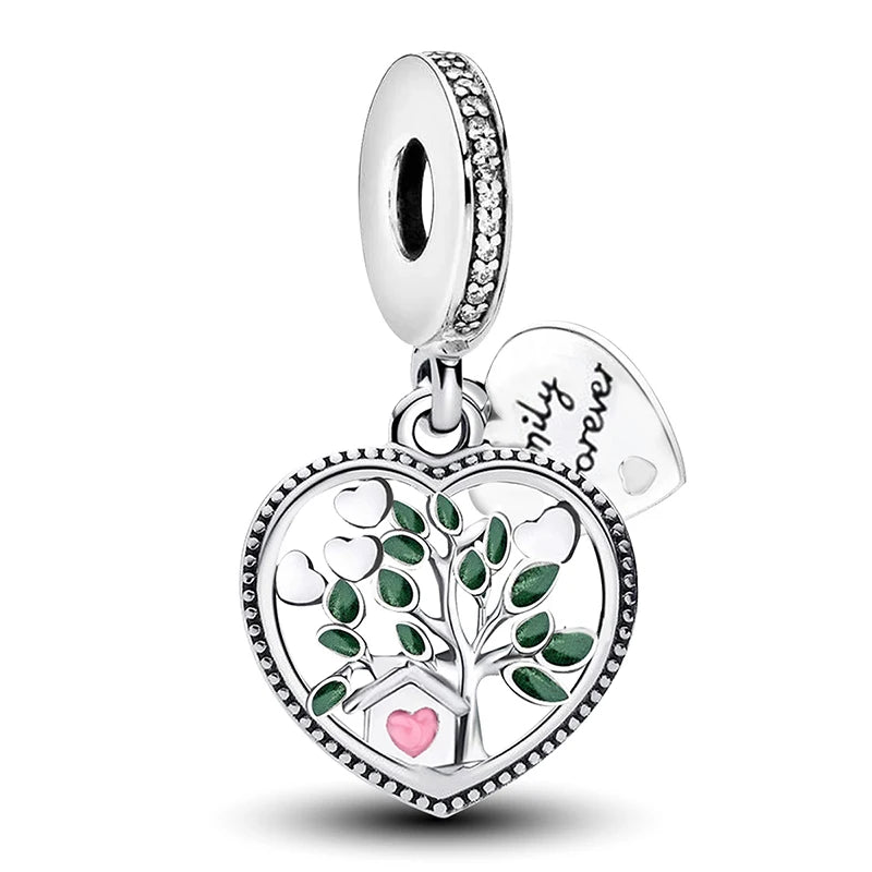 Fit Pan 925 Original Bracelets Love Heart Flower Four Leaf Clover Turtle 925 Silver Charms Beads DIY Birthday Jewelry Gift