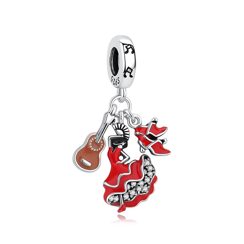 Original 925 Sterling Silver Charms Camera Suitcase London Bus Love Heart Beads Fit Bracelets Necklaces DIY Jewelry Women