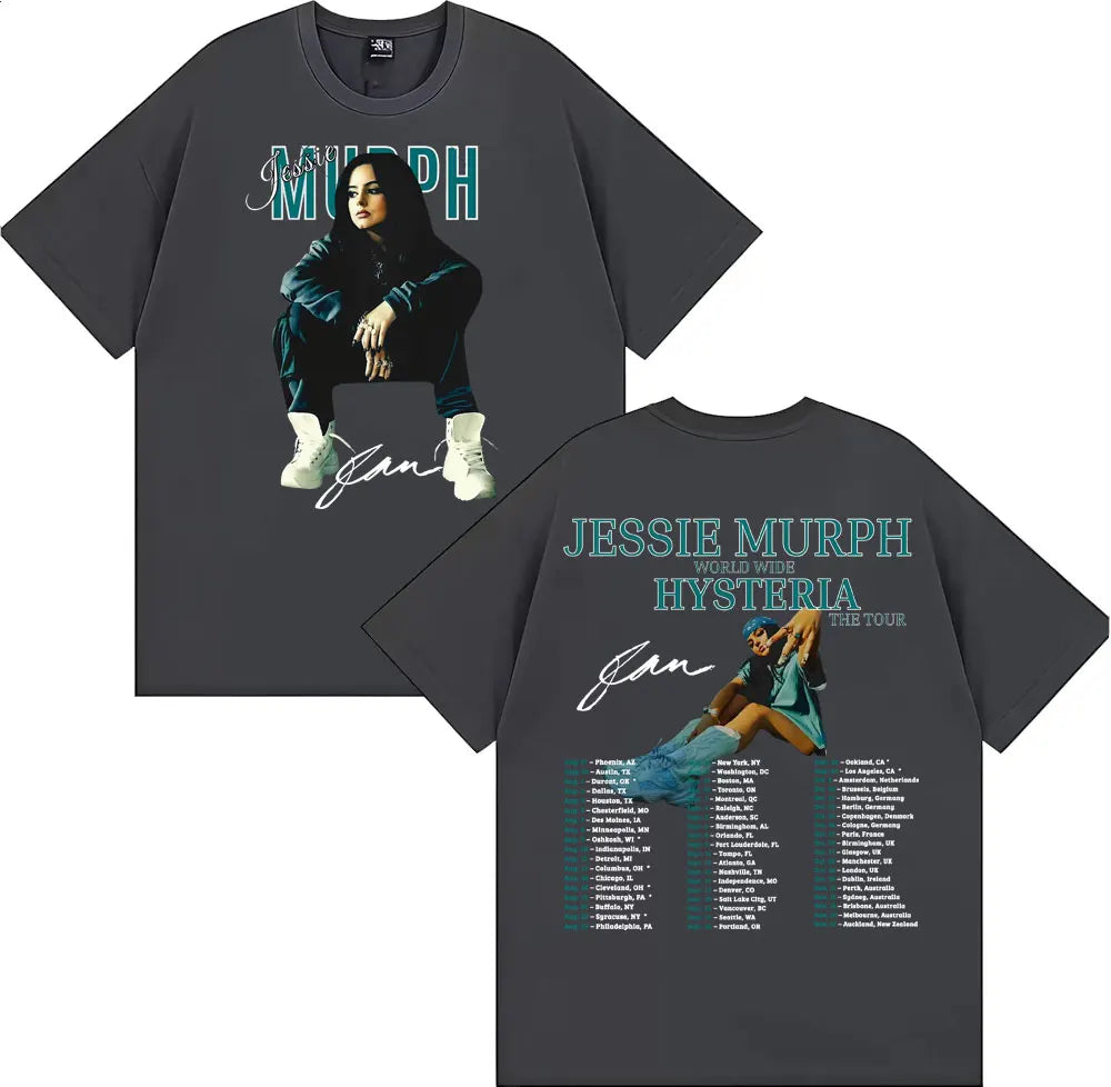 Jessie Murph Worldwide Hysteria Tour 2025 Women's Graphic Summer 100% Cotton Printing T-shirts Vintage Hip Hop Fashion Y2K