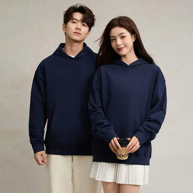 750g Terry Hooded Sweatshirt Autumn Winter Style Drop Shoulder Loose Trendy Pullover Hoodie Casual Solid Color Jacket Unisex