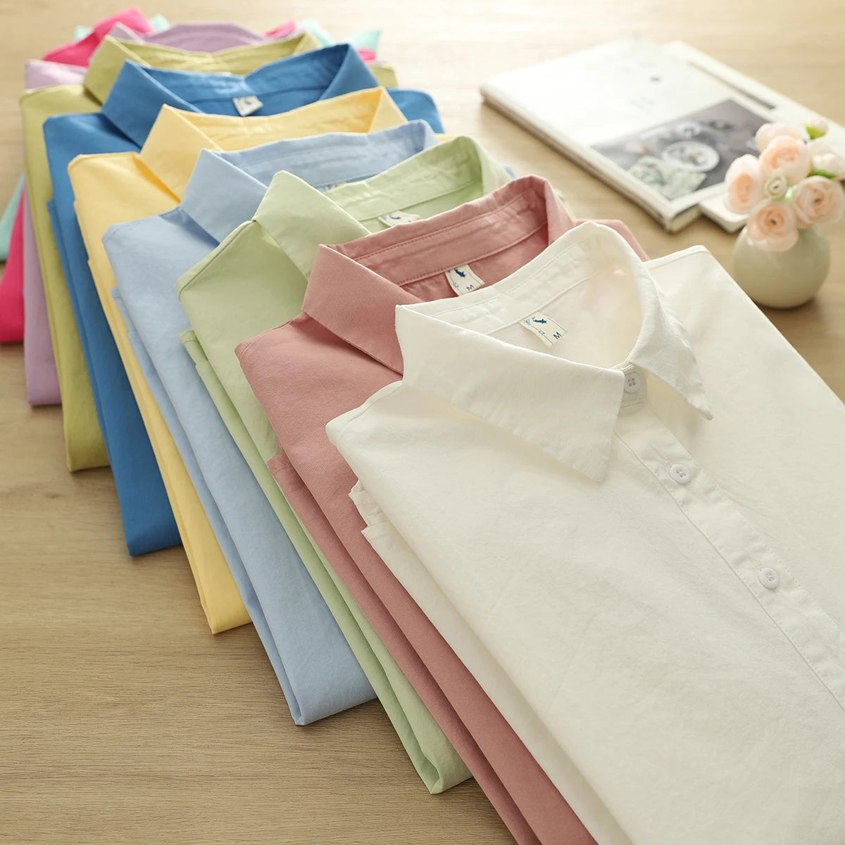 Simple Fine Cotton Casual Shirts Women 2025 New Fresh Lady Solid Color Loose Blouses and Tops Ladies Long Sleeve Shirt Clothing