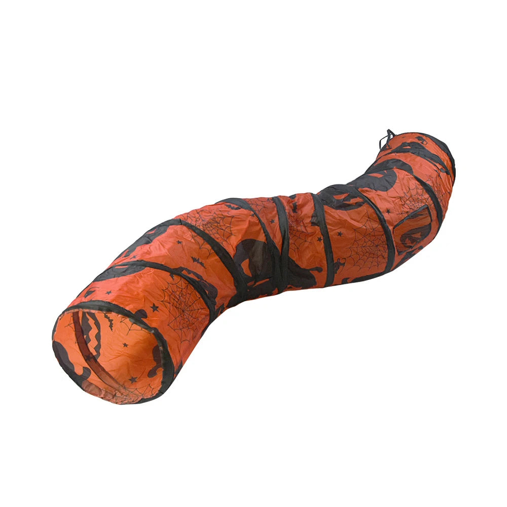 S/T Shape Halloween Print Pet Cat Tunnel Collapsible Hole Indoor Outdoor Tube Kitty Tunnel Cat Toy Space-Saving Cat Training Toy