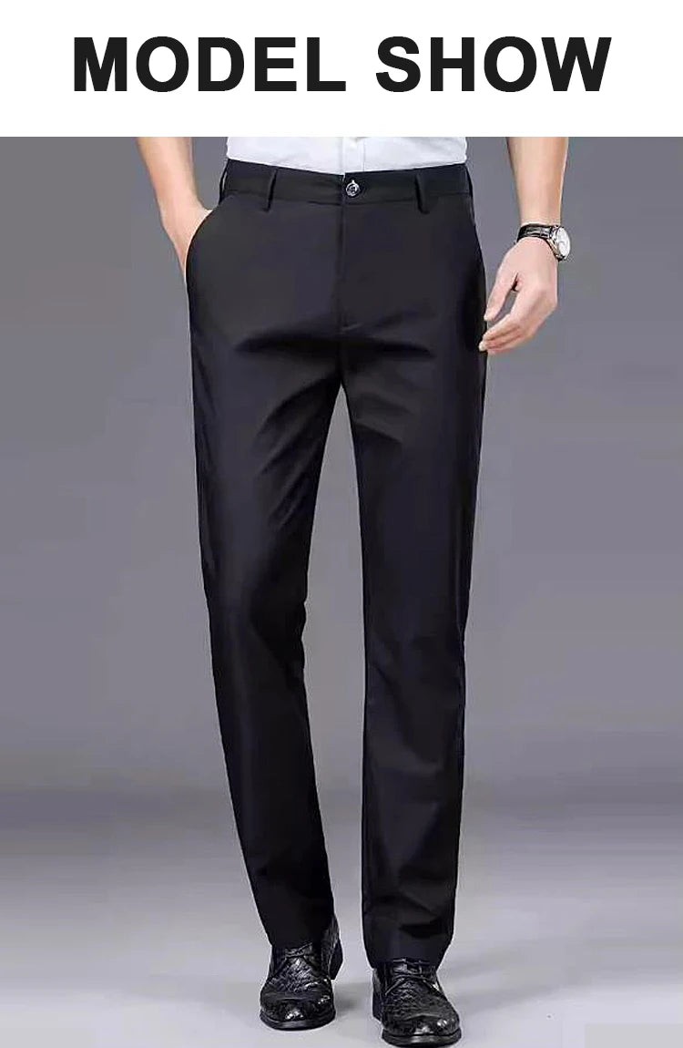 Male Pants Stretch Solid Black Smart Casual Men's Trousers Office Quick Dry Suit Pants New Spring Autumn Korean Straight Pants