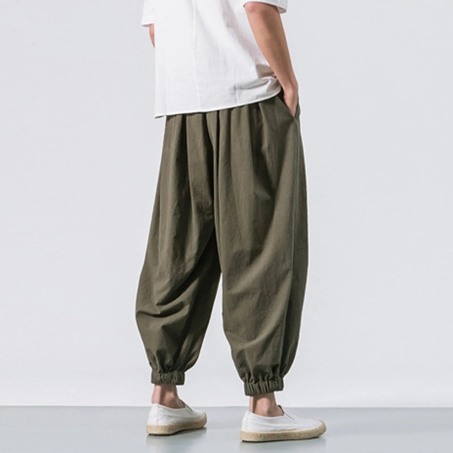 New Oversize Men Loose Harem Pants Autumn Chinese Linen Overweight Sweatpants High Quality Casual Brand Trousers Male