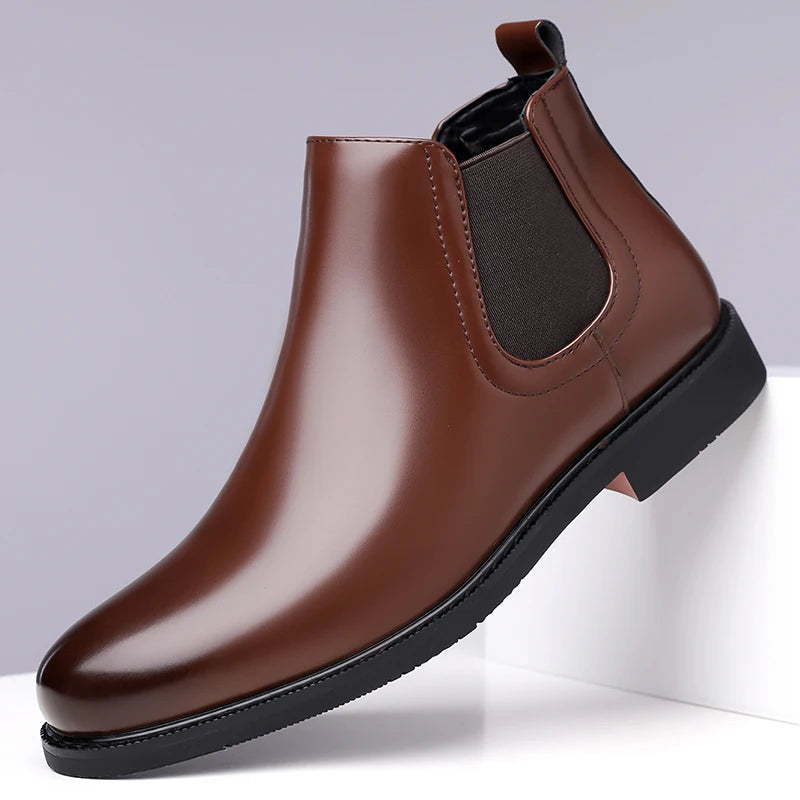 Casual Leather Mens Chelsea Boots Comfortable Male Business Shoes Fashion Men Ankle Boots Classic Outdoor Botas High Top Shoes