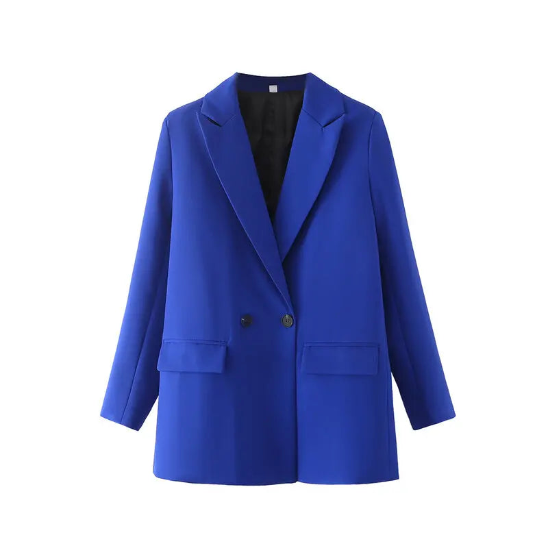 New Women's Double-Breasted Suit Jaet Casual Top 2 Colors Commute Sle Straight Cut Polyester Long Sve Pure Color