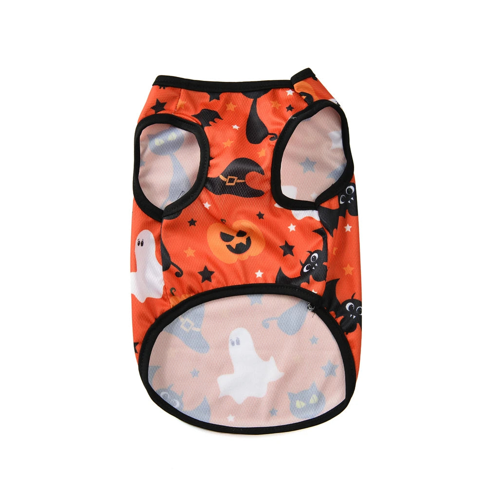 Halloween Dog Clothes Costume Pumpkin Lantern Print Pet Vest T-shirt For Small Dogs Cats Pullover Apparel French Bulldog Outfits