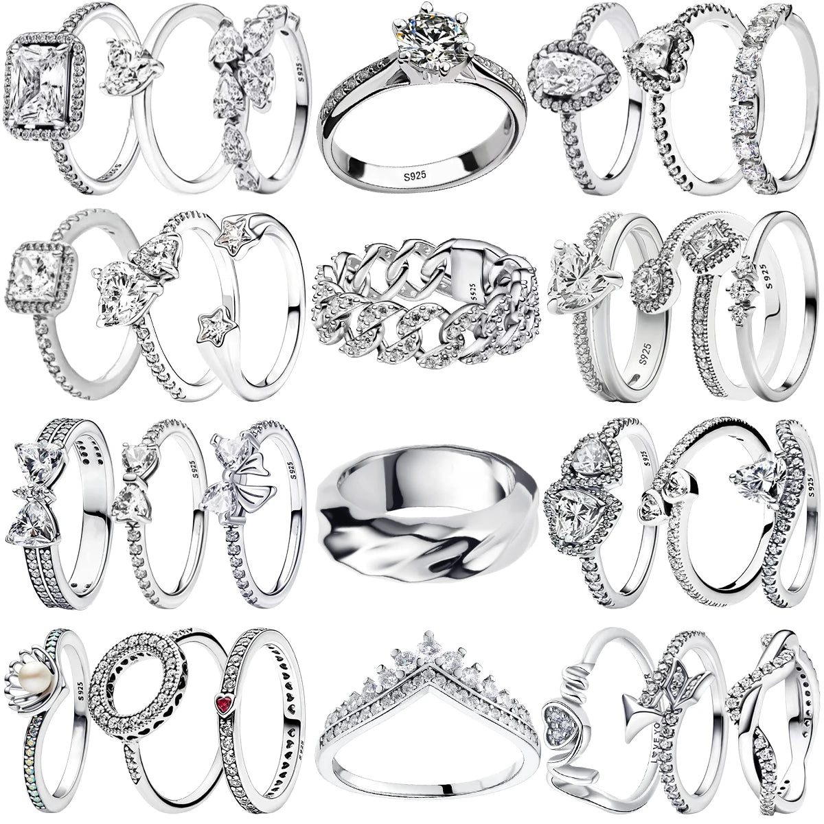 Luxury 925 Sterling Silver Classic Ring for Women Six claw jewelry simple 70ct diamond ring imitation diamond women's ring