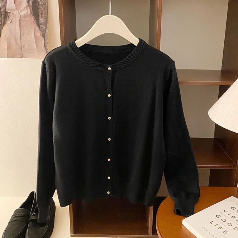 AOSSVIAO 2025 Autumn Winter Cardigan Women's Tops Retro Single Breasted Female Casual Solid Long Sleeve Knitted Sweater