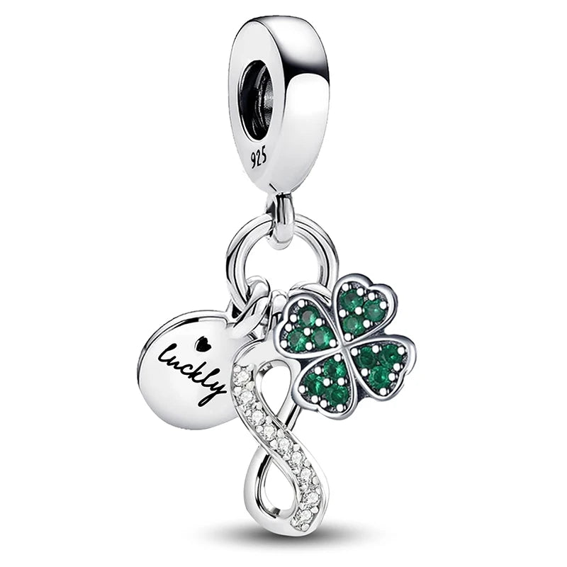 Fit Pan 925 Original Bracelets Love Heart Flower Four Leaf Clover Turtle 925 Silver Charms Beads DIY Birthday Jewelry Gift