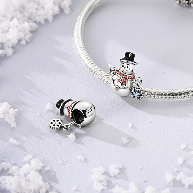 New Fireplace Snowman Sweater Sweet Romantic Christmas Winter Theme Charms Beads Fit Pan 925 Original Bracelets DIY Fine Jewelry