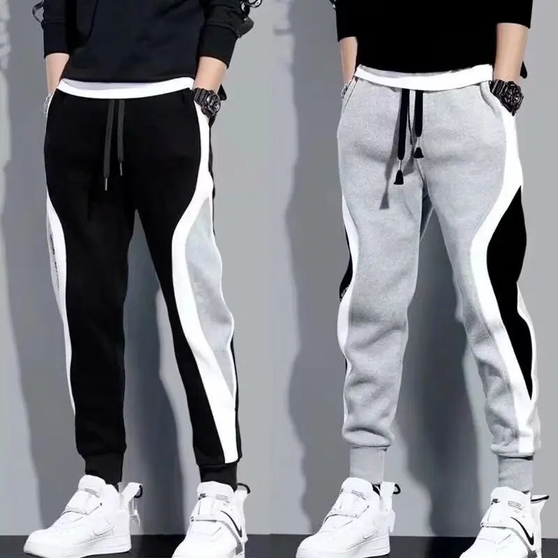 Casual sports long pants for men, spring and summer sweatpants, loose regular workwear pants, leg tied pants, Korean version tre