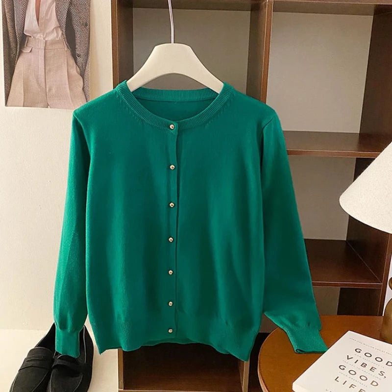 AOSSVIAO 2025 Autumn Winter Cardigan Women's Tops Retro Single Breasted Female Casual Solid Long Sleeve Knitted Sweater