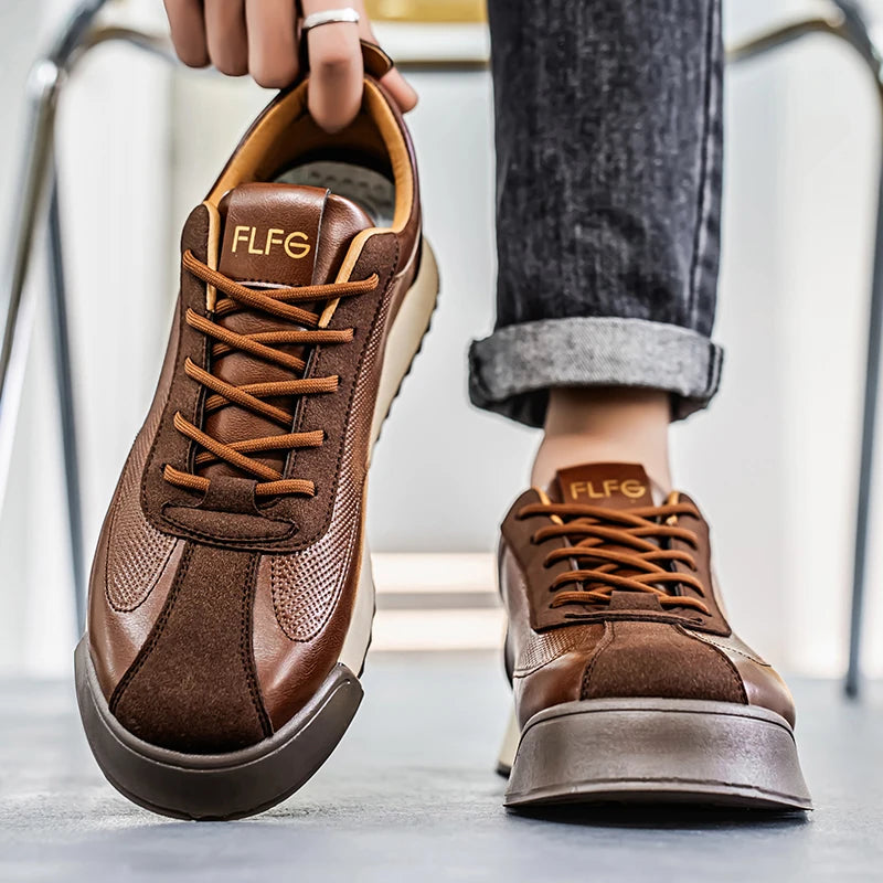 Luxury Fashion Men's Casual Shoes Leather Walking Sneakers Retro Platform Sport Shoes Comfortable Flats for Men Zapatos Hombre
