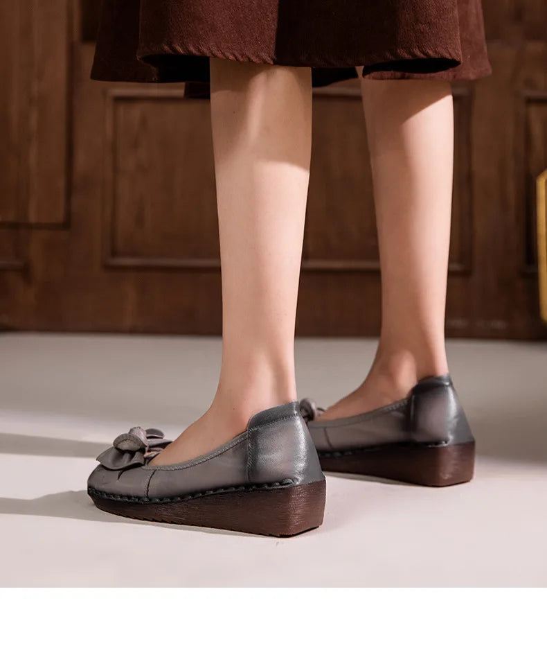 GKTINOO 4cm Weave Genuine Leather Flats Platform Wedge Loafer Women Oxfords Vintage Ethnic Summer Comfy Soft Soled Casual Shoes