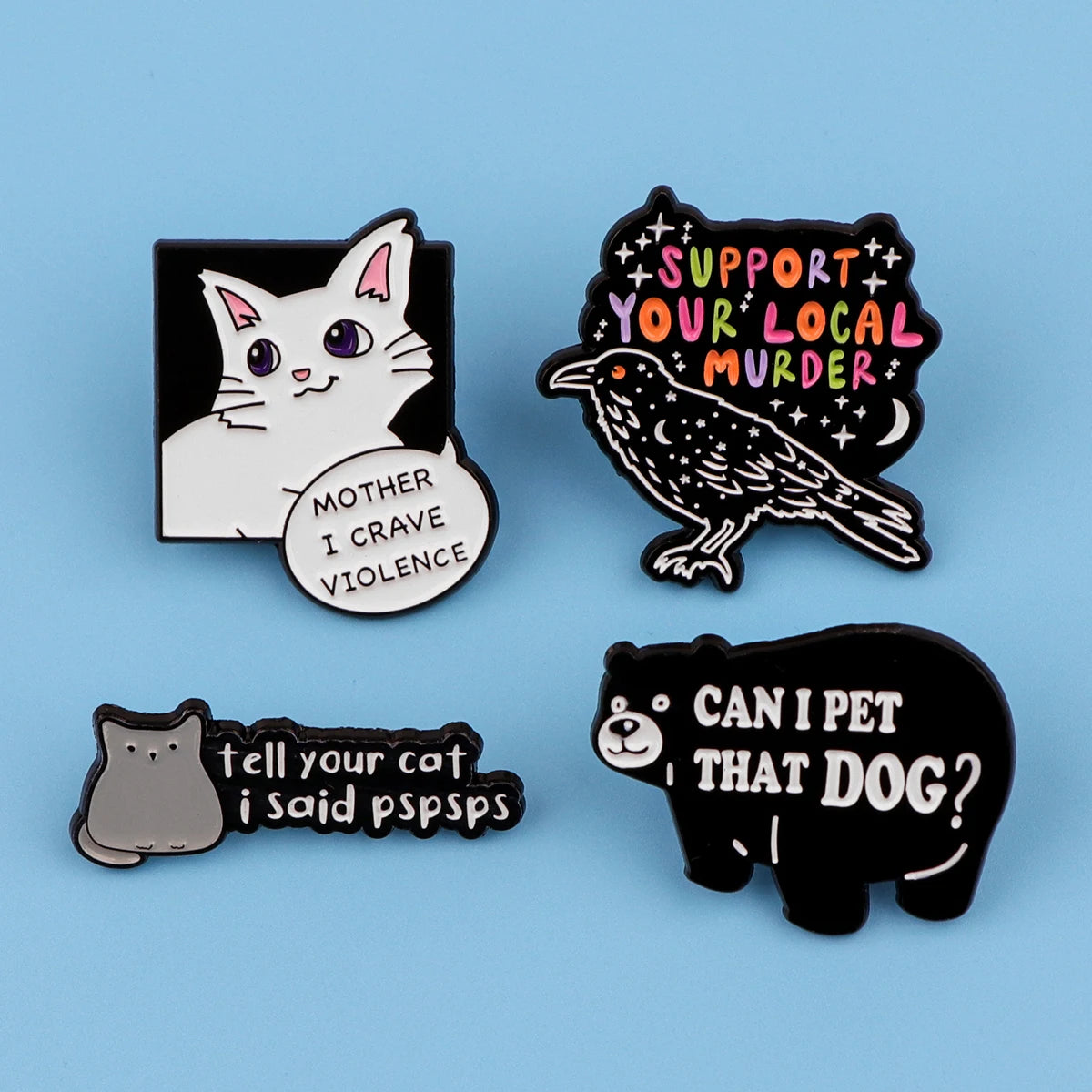 Cute Cat Enamel Pin Funny Bear Brooch Pines Lapel Pins Crow Badge Clothing Accessories Halloween Jewelry Friends Gifts