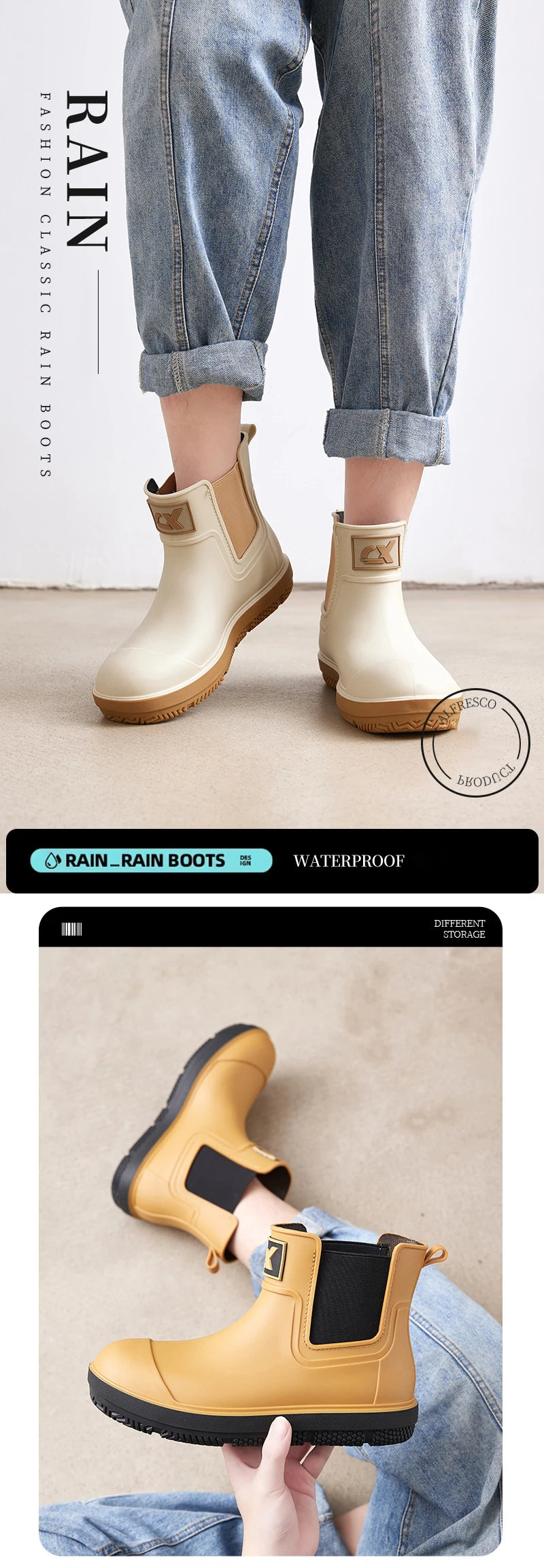 Versatile Casual Waterproof Men's Rain Shoes Short Boot Fleece Lined Warm Non-slip Wear Resistant Comfortable Outdoor Wear