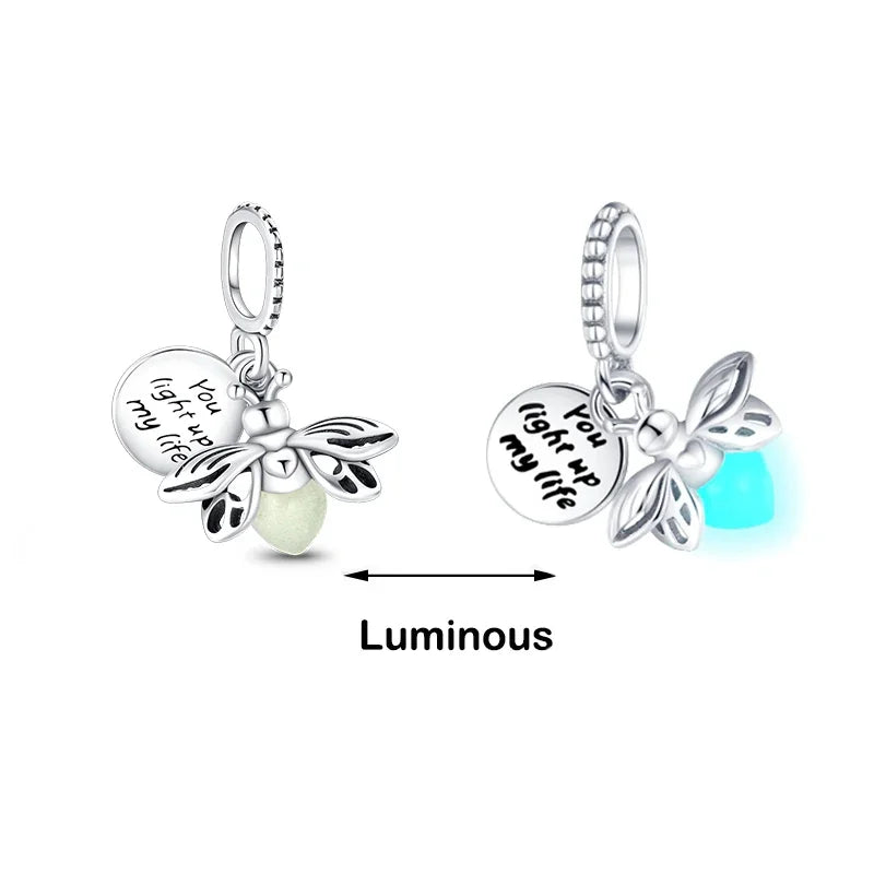 Hot Sale Night Glow Firefly Charm Beads For 3mm 925 Original Bracelet Women 925 Silver Pendant Bead DIY Jewelry Gift