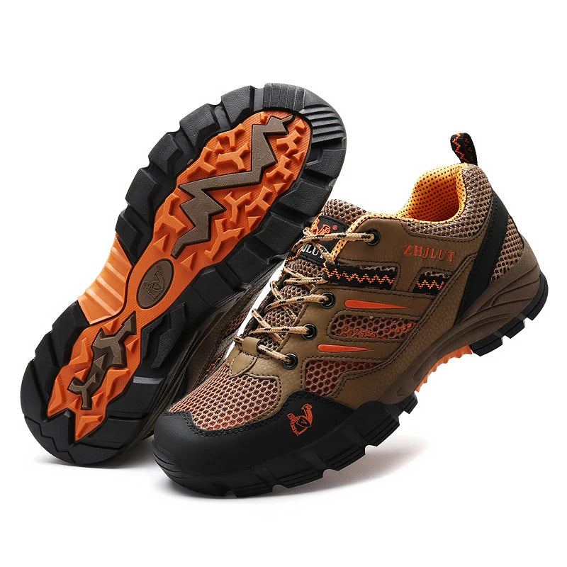 New Summer Men Casual Shoes Outdoor Mesh Sneakers Women Non-slip Lace Up Trekking Footwear Breathable Camping Spring Black Shoes