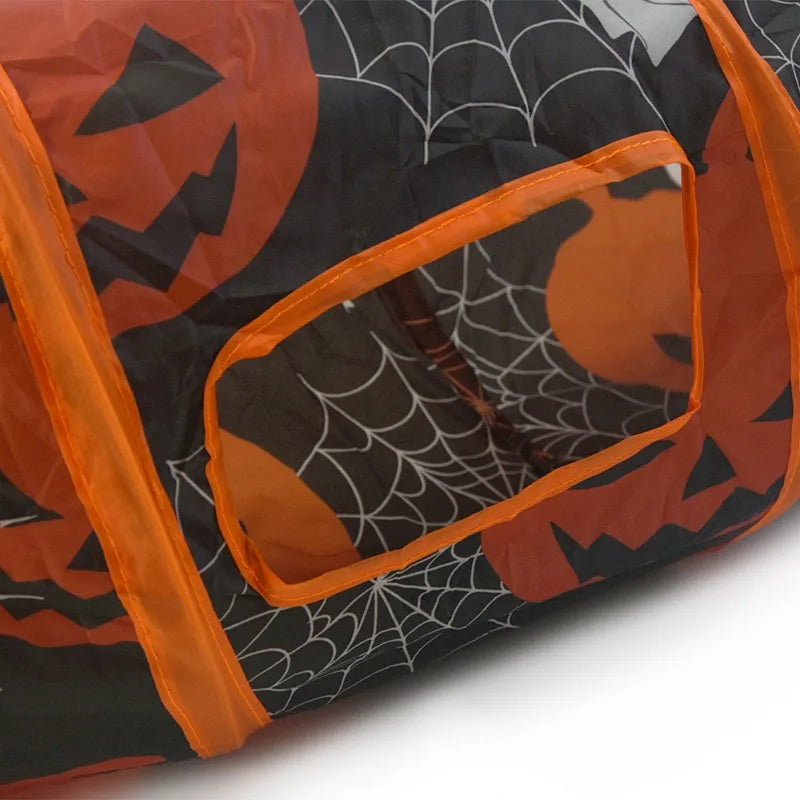 S/T Shape Halloween Print Pet Cat Tunnel Collapsible Hole Indoor Outdoor Tube Kitty Tunnel Cat Toy Space-Saving Cat Training Toy
