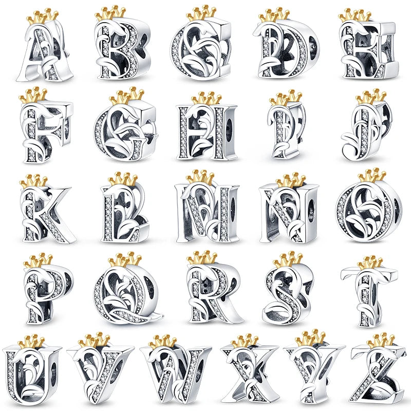 Fit Qikaola 925 Original Bracelets Charms Classic Crown 26 Letters Alphabet Charms Beads For Women Fine DIY Wedding Jewelry Gift