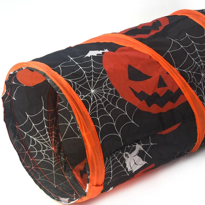 S/T Shape Halloween Print Pet Cat Tunnel Collapsible Hole Indoor Outdoor Tube Kitty Tunnel Cat Toy Space-Saving Cat Training Toy