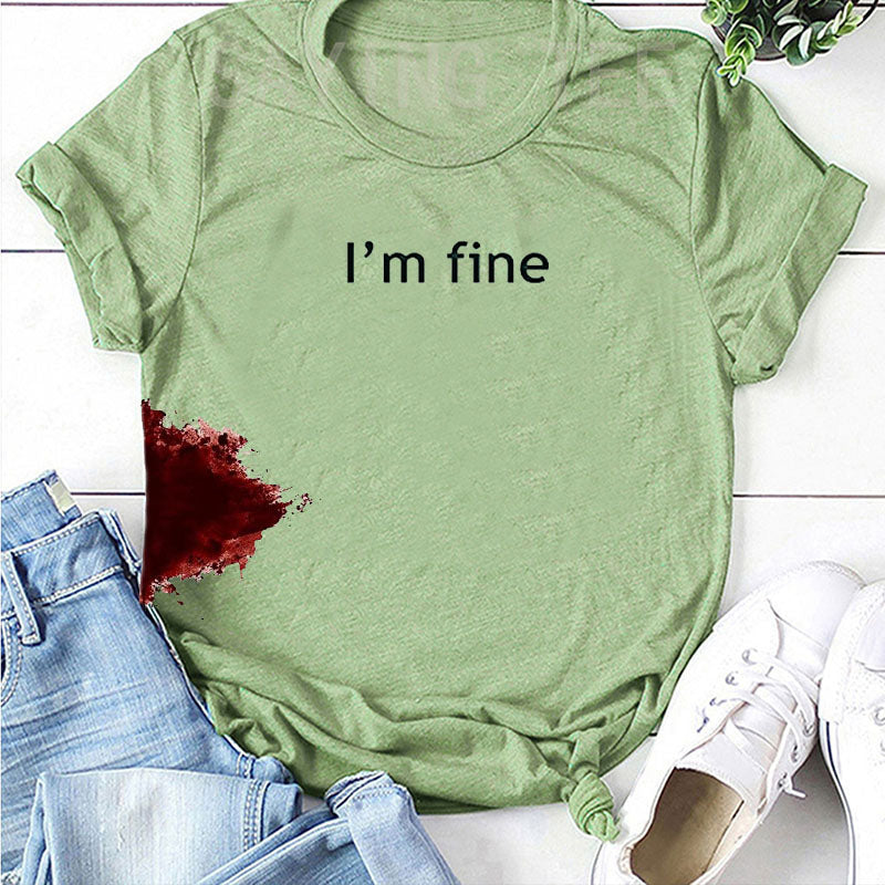 I'm Fine Graphic Novelty Sarcastic Movie Halloween Costume Humor Scary Funny T Shirt Gifts for Women Men Clothing Graphic Tee