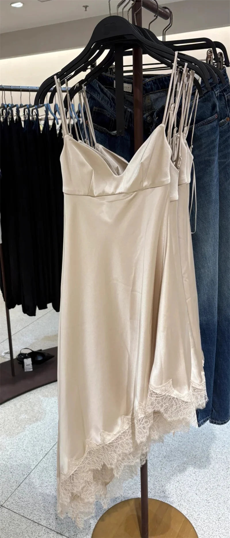 Women's Dress New Summer 2025 White Suspender Silk Satin Texture Irregular Dress Sexy Fashion Elegant Personality
