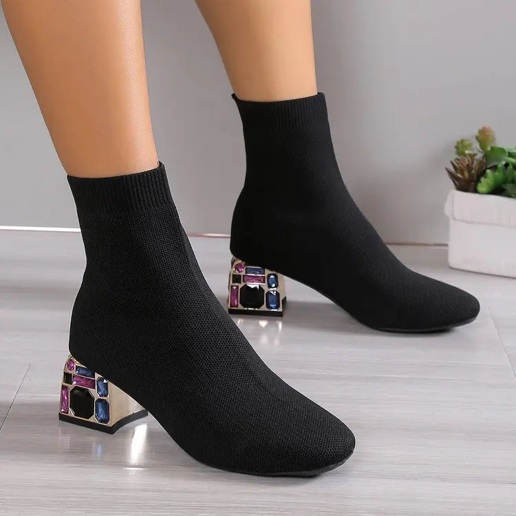Elastic Socks Boots Women Fashion Ankle Boots Woman High Heel Thicks Heel Short Boots Ladies Sexy Platform Shoes Women Boot