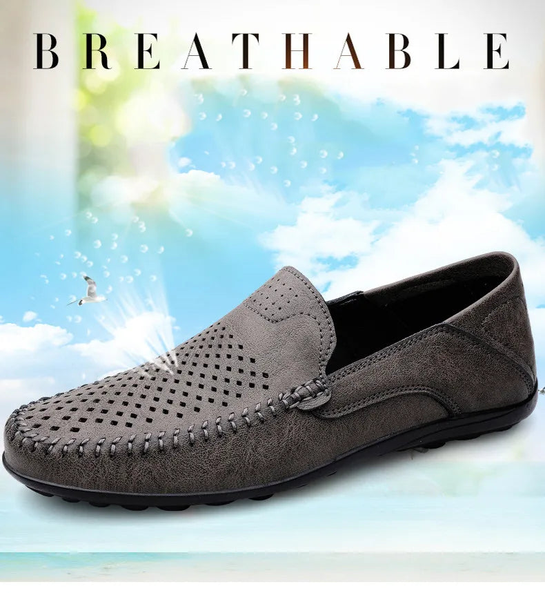 Men Shoes Casual Leather Hollow out Moccasins Men Breathable Slip on Driving Shoes Luxury Italian Men Loafers Plus Size 38-47