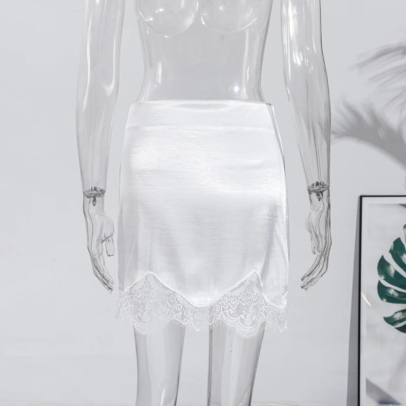 Elegant Patchwork Solid Lace Women Skirt Straight Irregular Female Skirts 2025 Summer All Match Street Lady Mini Bottoms New
