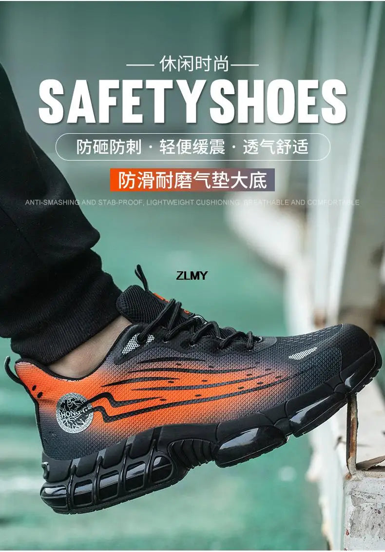 Men Air Cushion Sport Safety Shoes Fashion Steel Toe Sneakers Anti-smash Anti-puncture Protective Shoes Man Safety Work Boots