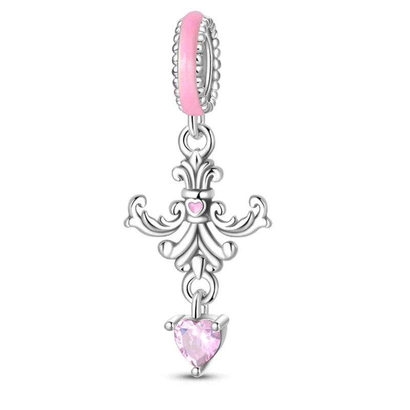 Classic Silver Plated Lotus Guardian Angel Heart-Shaped Zircon Charms Beads Fit Qikaola 925 Original Bracelets DIY Jewelry Gifts