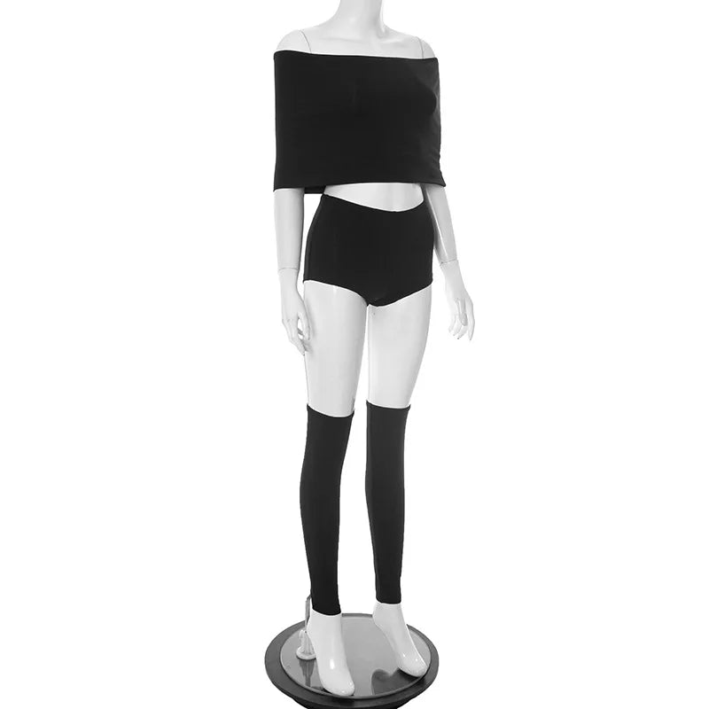 FAGADOER Y2K Sexy Streetwear 2 Pieces Set for Woman Off Showlder Sleeveless Backless Crop Top and Shorts Suit Female Clothing
