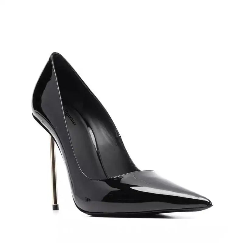 2025 New Black PU Leather High Heels Women's Trendy Gold Stiletto Heels Comfortable Slip-On Summer Luxury Sexy Party Sandals