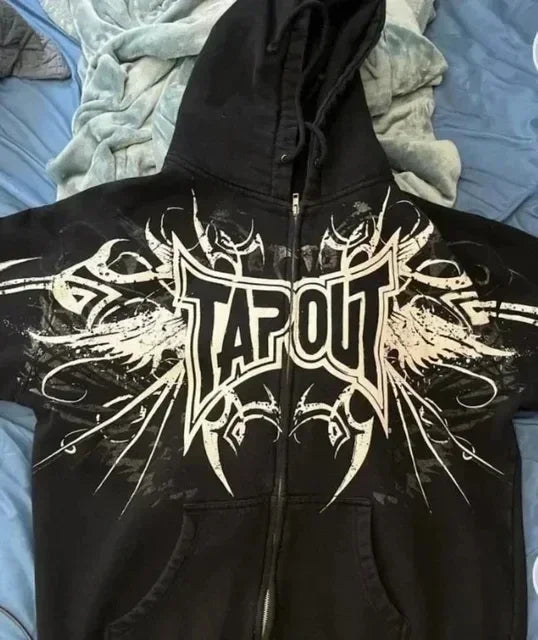 American Hip Hop letter Tapout Zipper Hoodie Super Dalian Hoodie Y2K Sweatshirt Men And Women Printed Embroidered Street Clothes