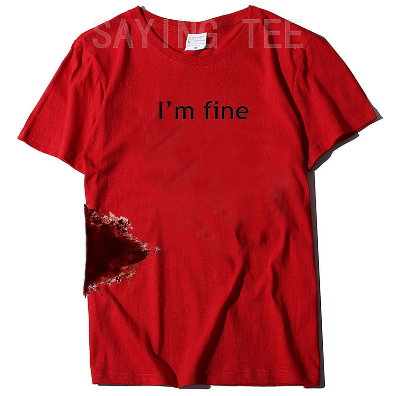 I'm Fine Graphic Novelty Sarcastic Movie Halloween Costume Humor Scary Funny T Shirt Gifts for Women Men Clothing Graphic Tee