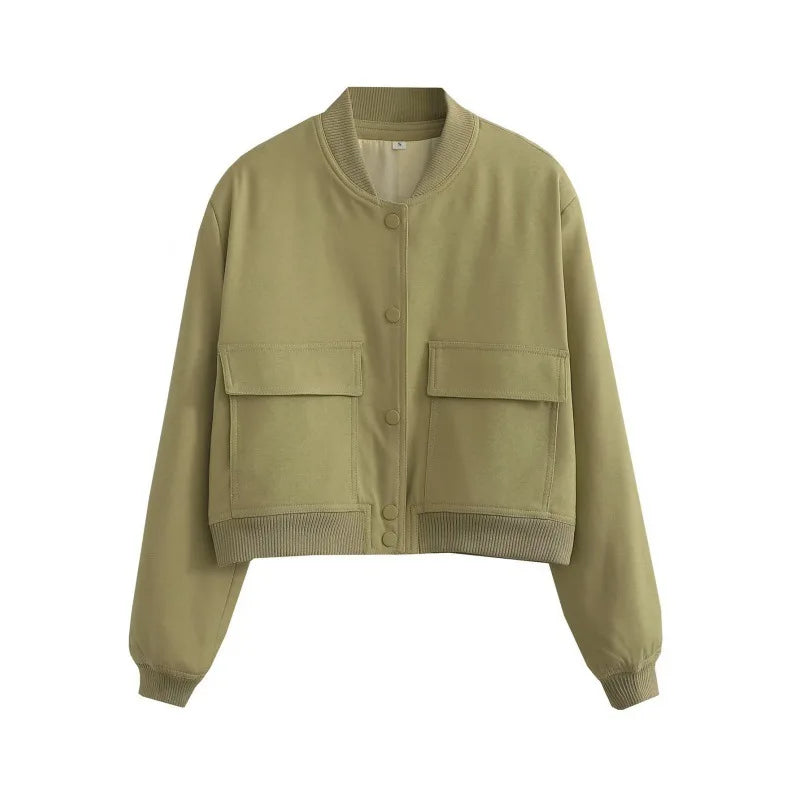 MUJER 2025 Woman Bomber Jacket White Autumn Winter Button Cropped Jackets for Women Fashion Long Sleeve Women Coats Outerwears