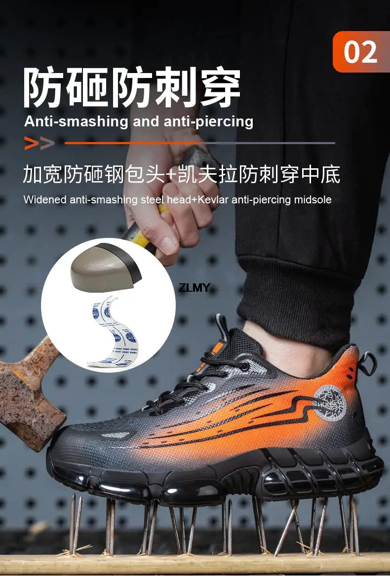 Men Air Cushion Sport Safety Shoes Fashion Steel Toe Sneakers Anti-smash Anti-puncture Protective Shoes Man Safety Work Boots