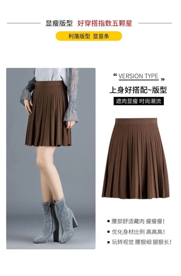 Spring Fashion Korean New Student A-line Half Skirt Women Solid Elastic High Waist Shirring Design Versatile Pleated Half Skirts