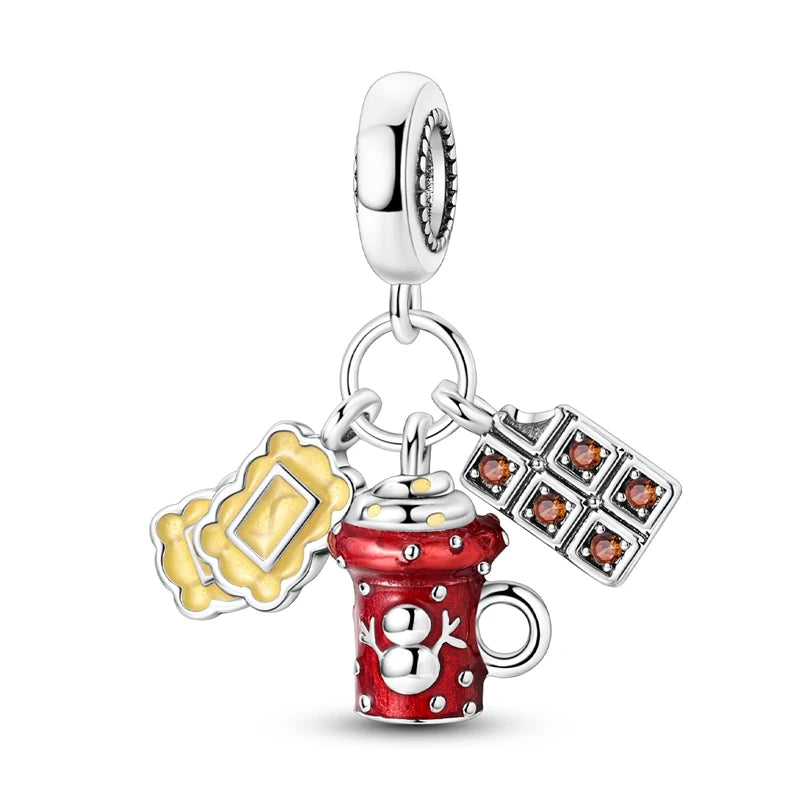 New Fireplace Snowman Sweater Sweet Romantic Christmas Winter Theme Charms Beads Fit Pan 925 Original Bracelets DIY Fine Jewelry