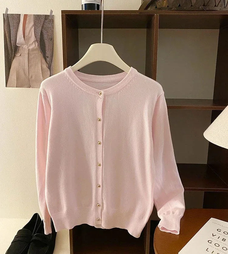 AOSSVIAO 2025 Autumn Winter Cardigan Women's Tops Retro Single Breasted Female Casual Solid Long Sleeve Knitted Sweater