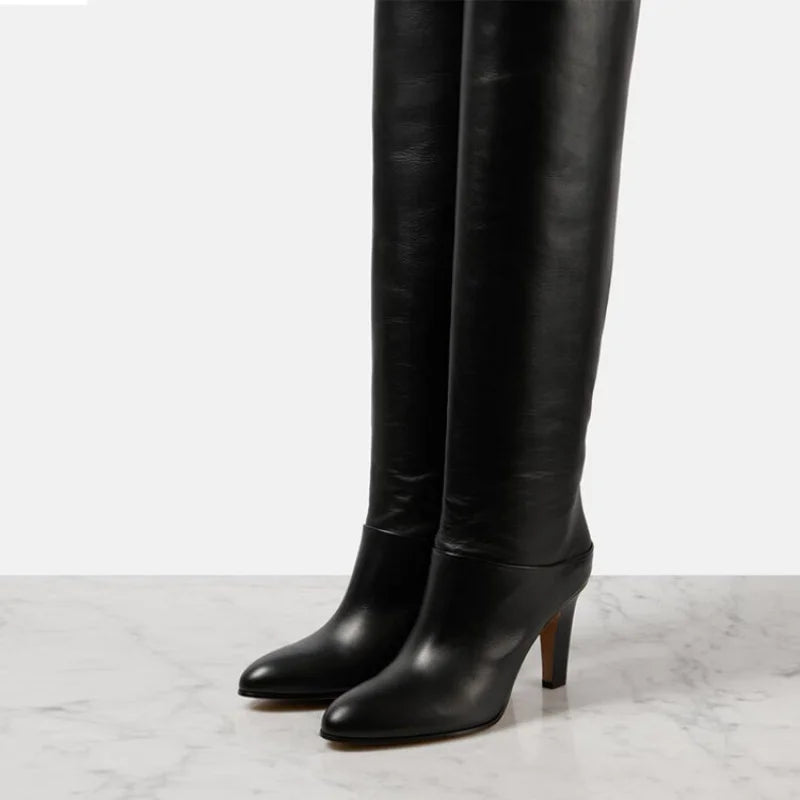 High Quality Solid Color Women's Over-the-knee Boots Pointed Toe High Heel Female Banquet And Runway Long Boots Ladies Shoes