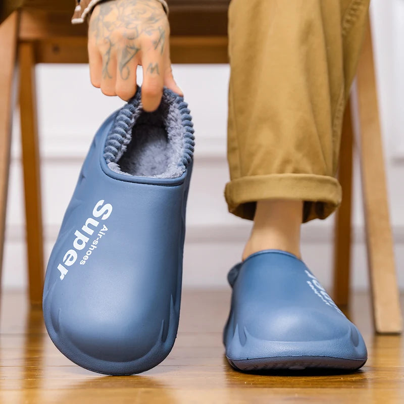 Winter Men Warm Slippers Cotton Slippers Outdoor Indoor Warm Shoes Men's Couple Home Bedroom Plush Slippers Big Size 46 47 48 49