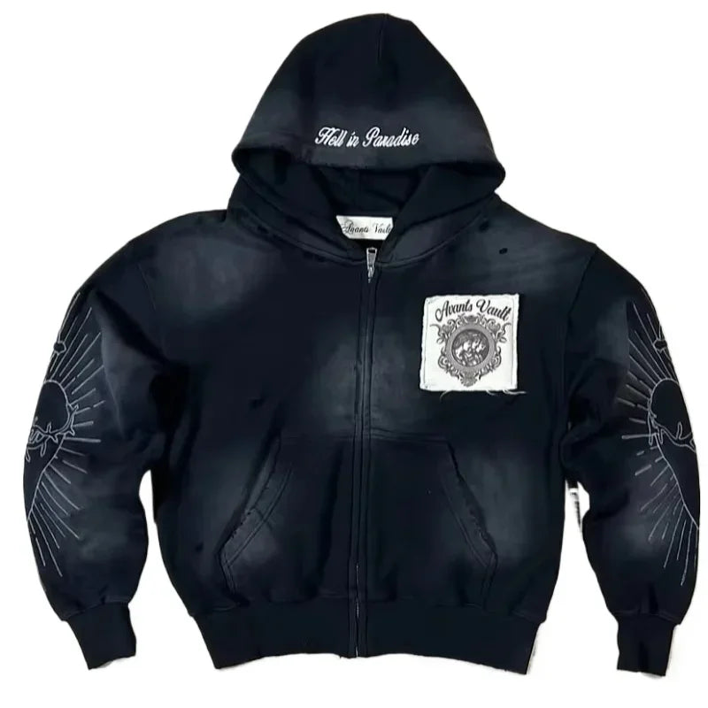 American Y2K New Fashion Trend Fleece Padded Zipper Hoodie Women Street Hip Hop Joker Loose Sweatshirt Couple Casual Punk Hoodie