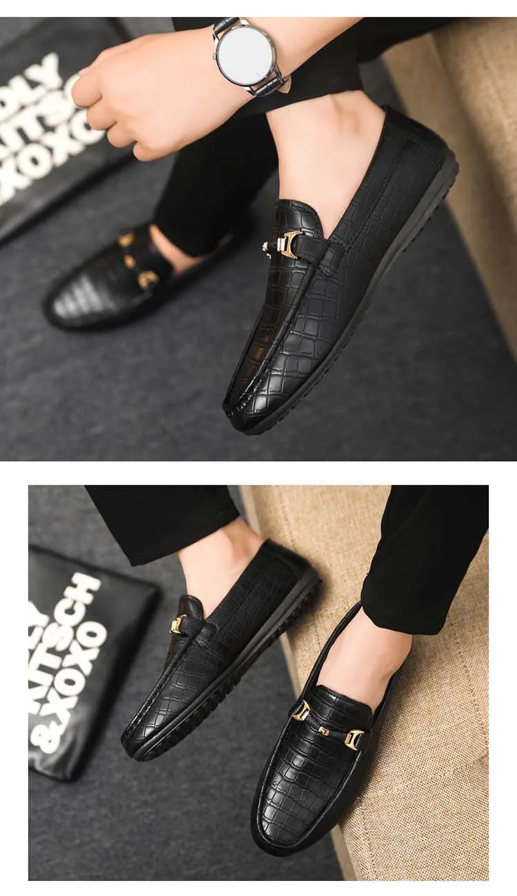Autumn trend of 2025 men's bean shoes checkerboard casual men's shoes compound Leather men's flat shoes men's driving Size 39-46