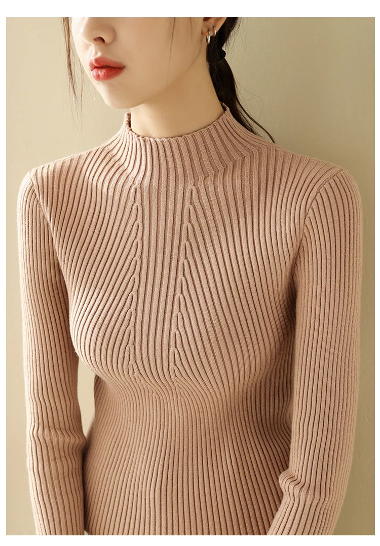 2025 Women Fashion Chic Knitted Tops Autumn Winter Turtleneck Sweater Women Pullovers Long Sleeve Jumper Pull Femme Clothing